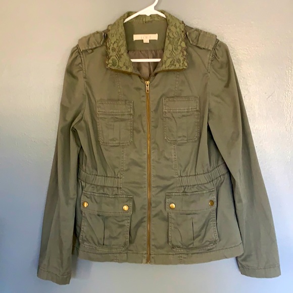 Ann Taylor Loft green military style utility jacket - Picture 1 of 6